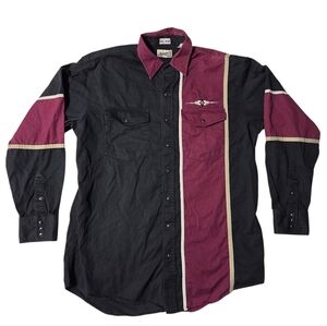 Vintage Express Rider Western Shirt Snap Up Embroidered Black Maroon Large Tall